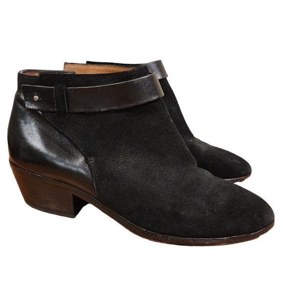 Madewell‎ Women's Charley Collar Black Suede Leather Booties Ankle Boot sz 7 - Picture 1 of 12